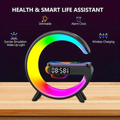 Version LED RGB Night Light Multifunctional Cell Phone Wireless Charging Station Fast Wireless Charger Portable Speaker Hi-FI Sound Quality Alarm Clock for iPhone 16 15 14 13 12 11 X for 4 3 2 for Holiday Gift