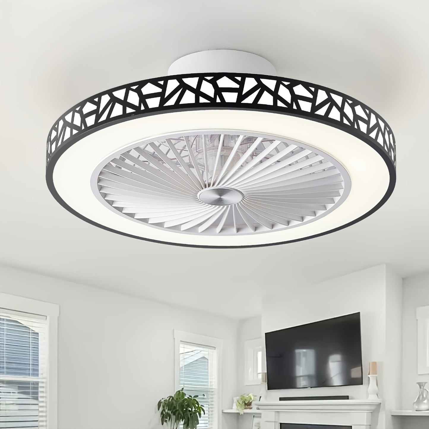 Flush Mount Ceiling Fan with Light and Remote, 19 Inch Low Profile Ceiling Fan with LED Light Kit, 6 Wind Speeds Reversible Motor, Remote Control Included, for Bedroom Kids Room Living Room, White Black