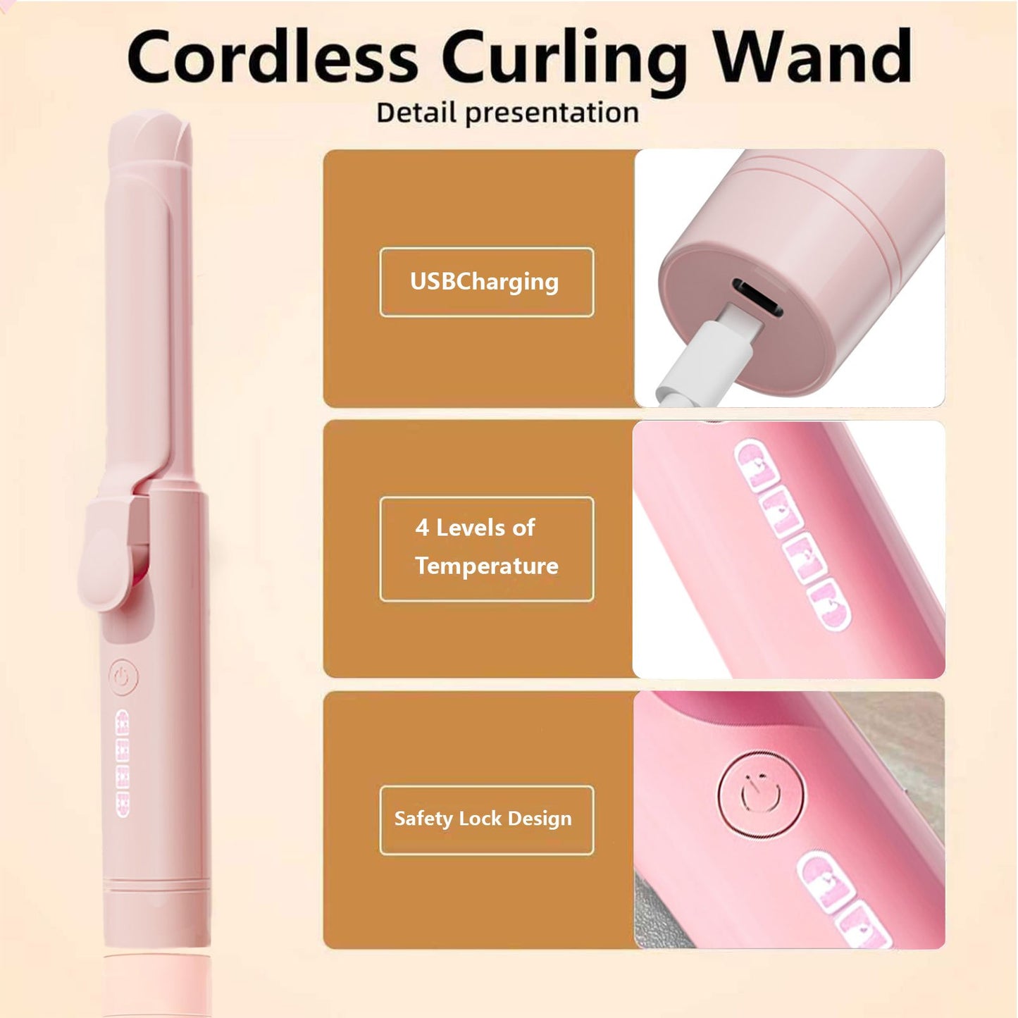 Portable Mini Cordless Curling Iron for Curling And Straightening, Ceramic Mini Hair Curler with 4 Adjustable Temperature, USB Rechargeable for Travel, Fashion Styling Tools, Mother'S Day Birthday Christmas Gift