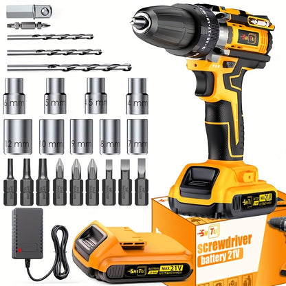 21V Brushless Electric Impact Wrench, Optional, Multifunctional Wrench, Can Tighten Screws, Cordless Lithium Drill, Lithium Battery Wrench, Quick Charger, Perfect for Home And Car Use, Holiday Gift, Ideal Gift for Men, Husbands, And Fathers