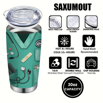 A Coffee Mug Featuring a Nurse'S Medical Kit Design, a 20-Ounce Stainless Steel Insulated Cup with a Lid And Straw, Suitable for Beverages And Kitchen Storage, Perfect for Travel, Summer Hydration