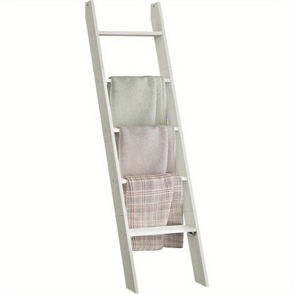5-Tier Modern Farmhouse Blanket Ladder Shelf with Freestanding Wood Ladder Rack - Maroon Brown Storage Shelf Suitable for Living Room, Space-Saving Furniture for Blankets, Books, Decor, Bedside or Organization, Towel Racks