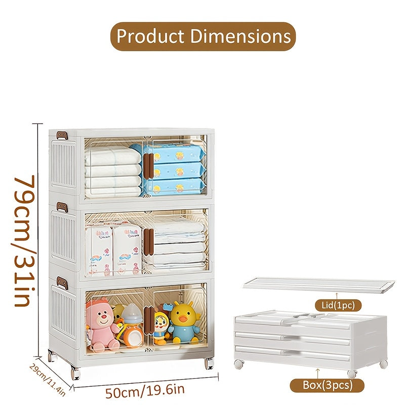 5--1 Layer Of Folding A Locker, The Kitchen Bin, Large Double Open Store Content Box, Cabinet Fittings, Furniture with Cover And Wheel Large Locker to Store Clothes, Snacks, And Books, Home Office Outdoor Folding Container 1/2/3/4/5Layer Cabinet