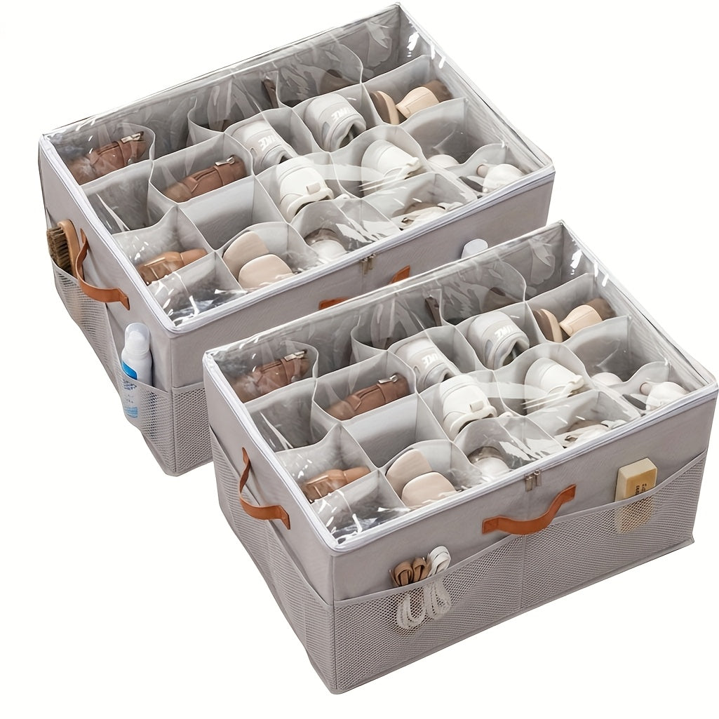 Large 16-Pair Shoe Organizer for Closet - Heavy-Duty Clear Foldable Storage Bins with Reinforced Bottom Panels & Flip-Top Lid, Large Shoe Box Storage Container with Reinforced Handles, Space-Saving Shoe Rack Holder, Shoe Storage Organizer