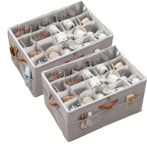 Large 16-Pair Shoe Organizer for Closet - Heavy-Duty Clear Foldable Storage Bins with Reinforced Bottom Panels & Flip-Top Lid, Large Shoe Box Storage Container with Reinforced Handles, Space-Saving Shoe Rack Holder, Shoe Storage Organizer