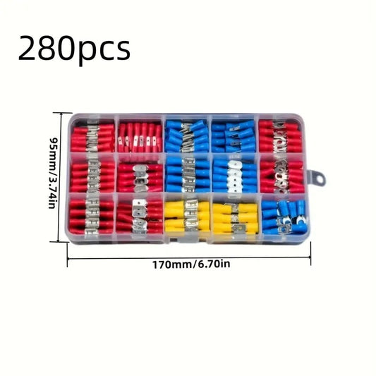 Electrical Crimp Terminals 280pcs Assorted Kit – Insulated Ring Fork Spade & Butt Wire Connectors for Automotive Marine & Home Wiring, Universal Cable Connector Set with Storage Case