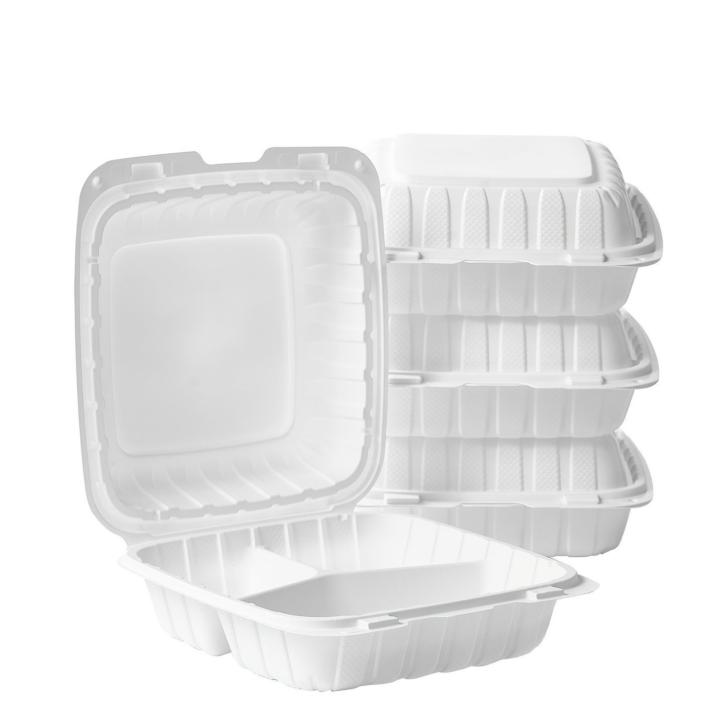 Disposable Food Containers Take Out Boxes with Lids - 7" 8" 9" Plastic Clamshell Meal Prep Containers BPA Free 1 & 3 Compartment Heavy Duty Reusable White