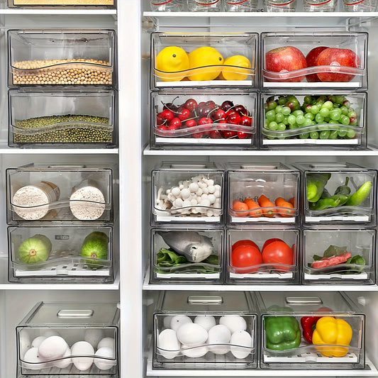 2pcs Fridge Organizer, Stackable Refrigerator Organizer Bins, Reusable Food Storage Containers, Fridge Drawer Organizer in Home Kitchen, Barbecue Shop, Restaurant, Bpa-Free
