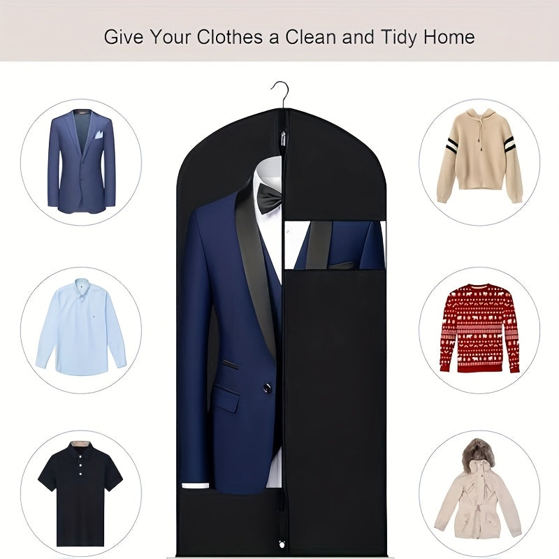 Set of 5 Black Reusable Garment Bags Featuring Panels, Ideal for Storing in a Cabin, Designed for Suits, Shirts, Dresses, And Includes Dust Protection