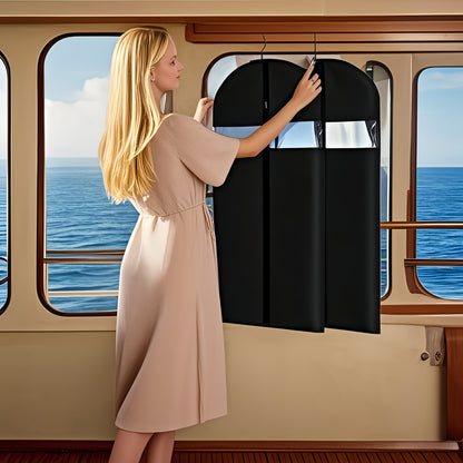 Set of 5 Black Reusable Garment Bags Featuring Panels, Ideal for Storing in a Cabin, Designed for Suits, Shirts, Dresses, And Includes Dust Protection