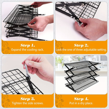 Collapsible Cooling Rack, Metal Wire Baking Tray, Stackable Drying Rack with Adjustable Four-Position Design, Suitable for Grilling While Camping, Ideal for Baking And Cooling And Cakes