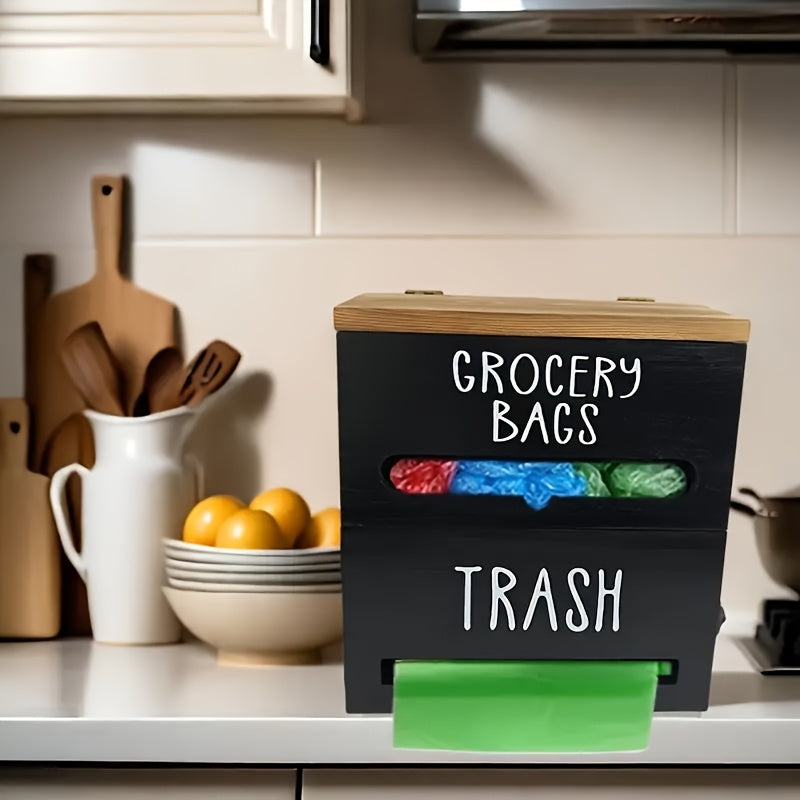 Multifunctional Wooden Trash Bag Dispenser, Easy Install Kitchen Organizer, Multifunctional Hanging Rack, Wooden Trash Bag Roll Holder, Organizing Box for Shopping Bags, Tissues And Necessary, Space Saving Under Sink Organization