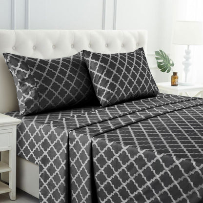 Lux Decor 4 Pieces Quatrefoil Bed Sheets - Stylish Comfy Bedding Set - Hotel Luxury Skin Friendly Cooling Sheets & Pillowcases Without Filler - Classic Collection With 16 Inches Deep Pocket - Shrinkage & Fade Resistant