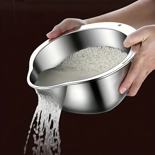 Stainless Steel Multipurpose Kitchen Colander - Ideal for Washing Rice, Fruit Draining And Vegetable Washing - Durable, Food-safe Mesh Screen with Handle for Efficient Water Filtration Of Rice Colande