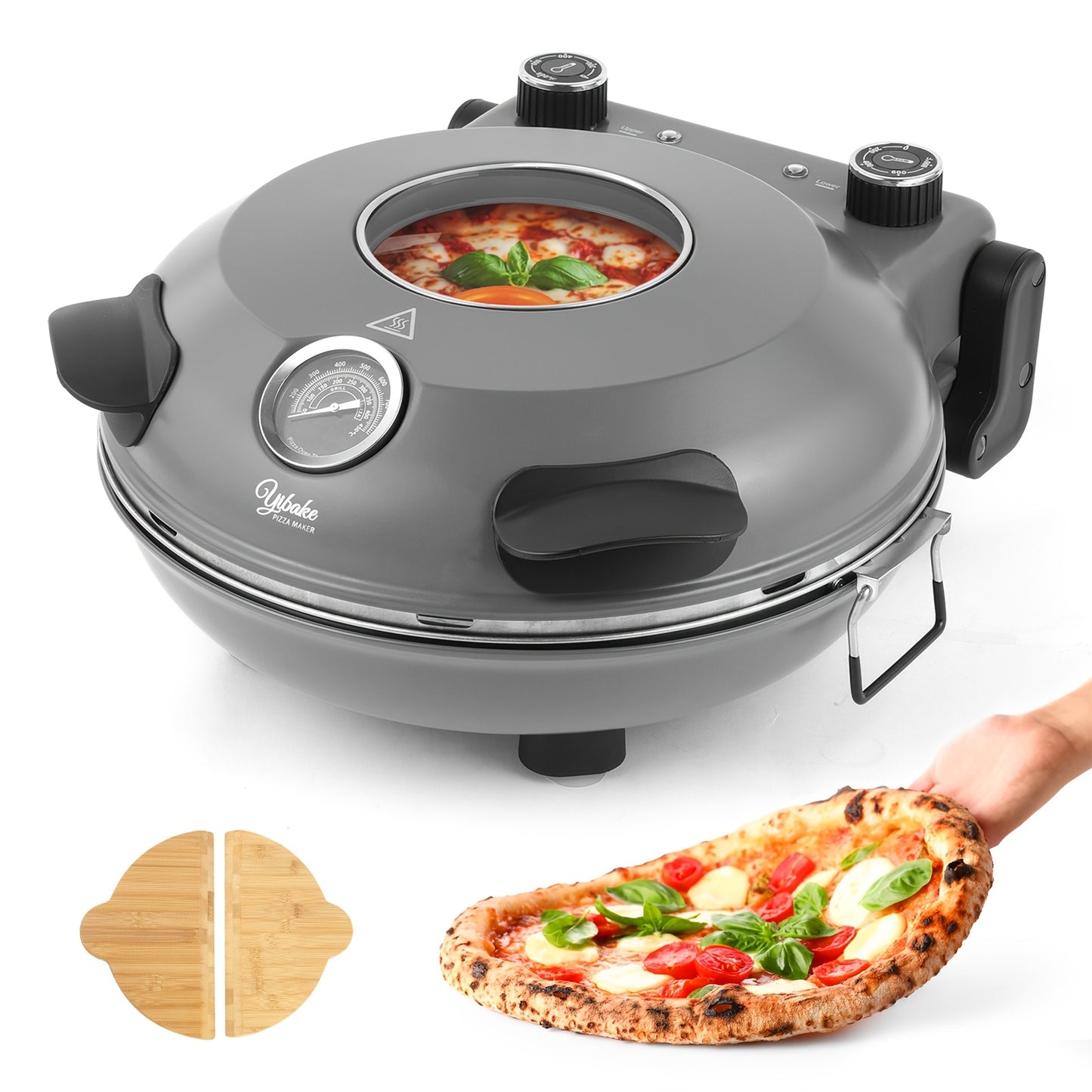 [Electric Pizza Oven] 12" Electric Pizza Oven Indoor Countertop Oven Pizza Maker 1200W 5-Min Crisp Dual Knob Control
