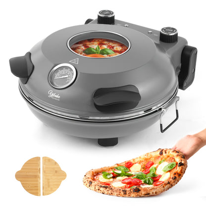 [Electric Pizza Oven] 12" Electric Pizza Oven Indoor Countertop Oven Pizza Maker 1200W 5-Min Crisp Dual Knob Control