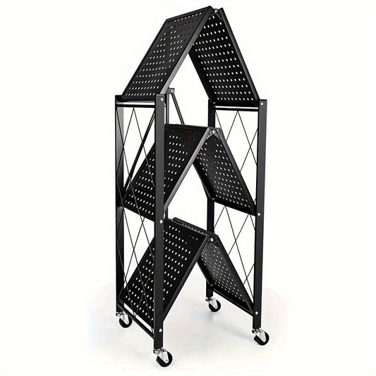 3/4/5-Tier Unassembled Storage Rack, Equipped with Wheeled Multi-Layer Storage Shelves, Portable Floor-Standing Versatile Miscellaneous Storage Rack, Foldable Magazine Rack, Storage Accessories, Utility Racks