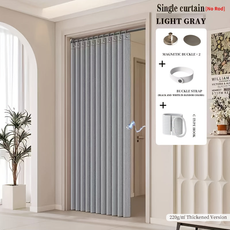 2D Door Curtain, Rodless Elegant Bohemian Style Folding Door Curtain with Stripes - Polyester, High-Weight Thickened Natural Drape, Magnetic Partition for Living Room, Bedroom, Kitchen - Easy Hand Wash, No Power Needed, Multifunctional Home Decor