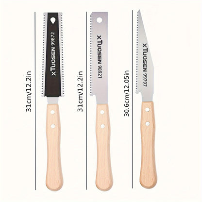 Japanese Pull Saw Set 3-Piece – Double-Sided Fine Teeth Curved Hardwood Hand Saw for Woodworking, Trimming & Precision Cutting, Double-Edged Flush Cut Saw for Pros & DIYers