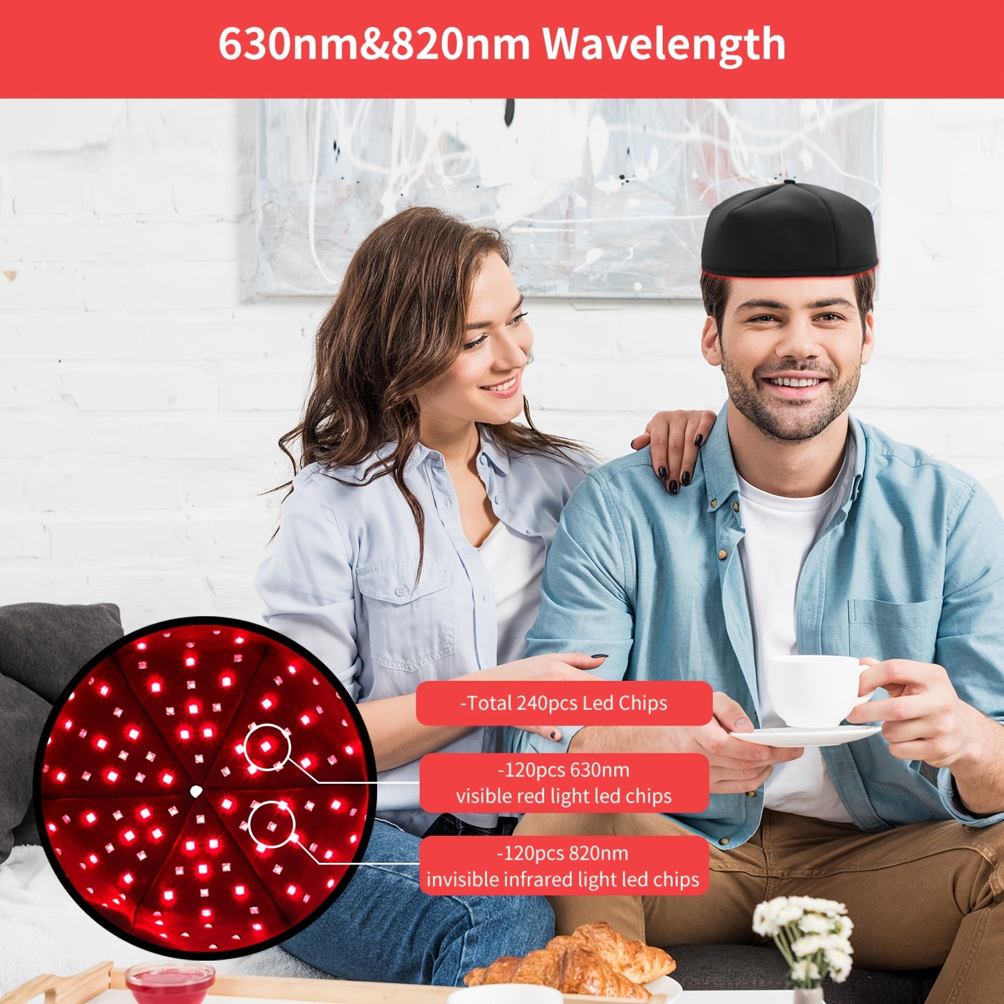 Red Light Therapy Cap for Hair Growth & Scalp Care – 120 LEDs, 630nm Red Light & 820nm Near Infrared, Wearable LED Hair Therapy Helmet, Father's Day Gift for Men & Women, Black & Gray