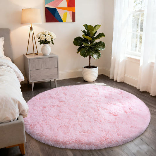 Modern Round Suitable for Living Room & Bedroom - Ultra-Soft Plush with Backing, Light Pink Hand Washable Indoor/ Suitable for Camping, Coverage, Machine-Made for Holidays & Home Decor