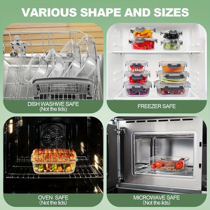 12pcs Glass Food Storage Containers with Lids, Meal Prep, Pantry Kitchen Storage Containers for Lunch, Leak Proof, Airtight Glass Lunch Bento Boxes for Microwave, Oven, Freezer And Dishwasher