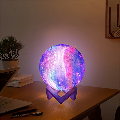 Moon Lamp 128 Colors Ball LED Night Light with Wooden Bracket, USB Plug-in, Remote Control & Infrared Sensor, 5.9 Inch Color Changing Globe Lamp for Bedroom, Living Room, Cafe, Office Decor