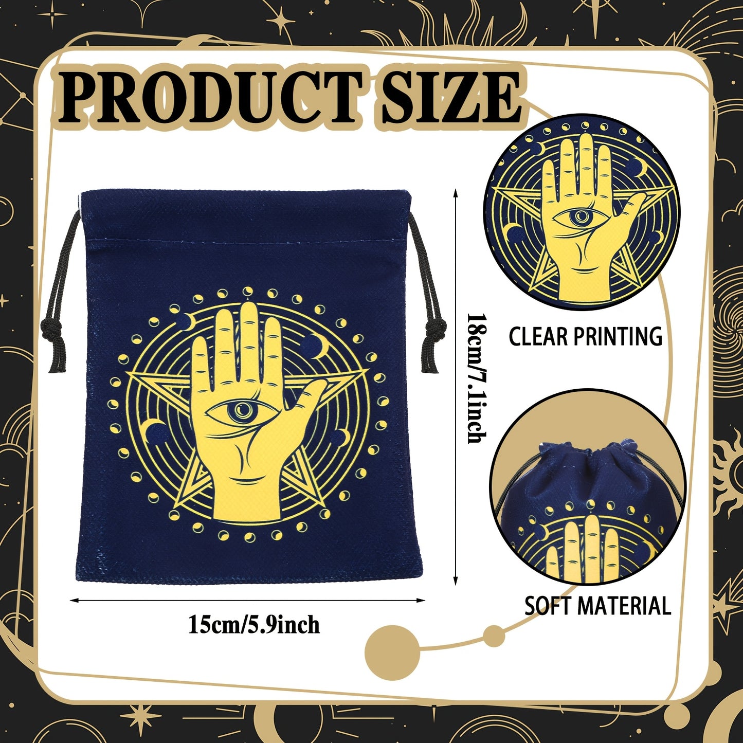 16pcs Velvet Tarot Card Storage Bags with Unique Mystical Designs - 7.1 x 5.9 Inches, Drawstring Closure for Cards, Dice & Jewelry, Perfect Gift for Enthusiasts Halloween Christmas, Jewelry Pouch, Decorative Pouch, Durable Pouch, Handcrafted Feel