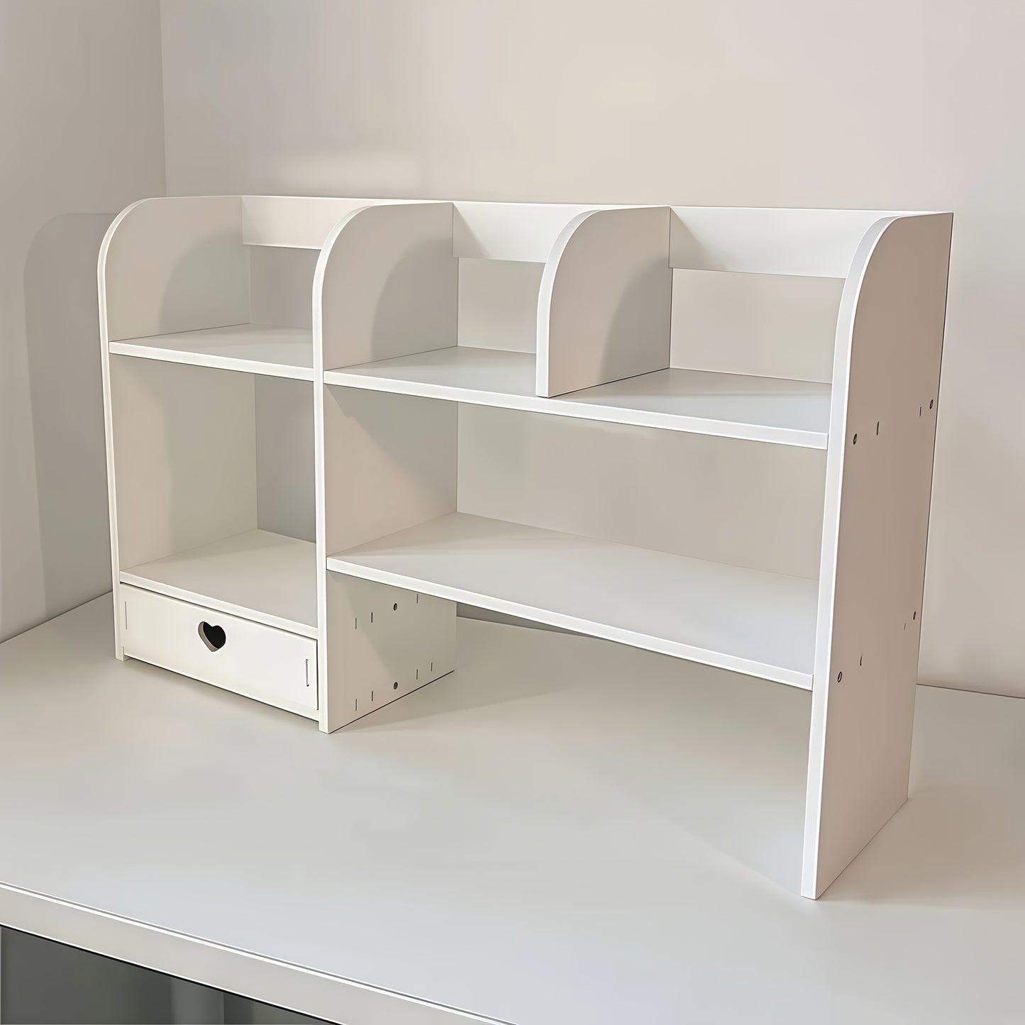 Desktop Organizer Double Layer Desk Shelf – 2-Tier Storage Rack for Office Supplies, Stationery, Cosmetics | Space-Saving Bookshelf for Bedroom, Dorm, Home Office, Waterproof Wood-Plastic
