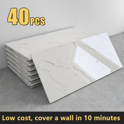 20/40-Pack Peel & Stick Marble Tiles Wall Panels Set - Self-Adhesive Waterproof Removable Wall Sticker for Kitchen Backsplash, Bathroom, Living Room, Office Home Decor. Easy Install (23.62"x11.81")
