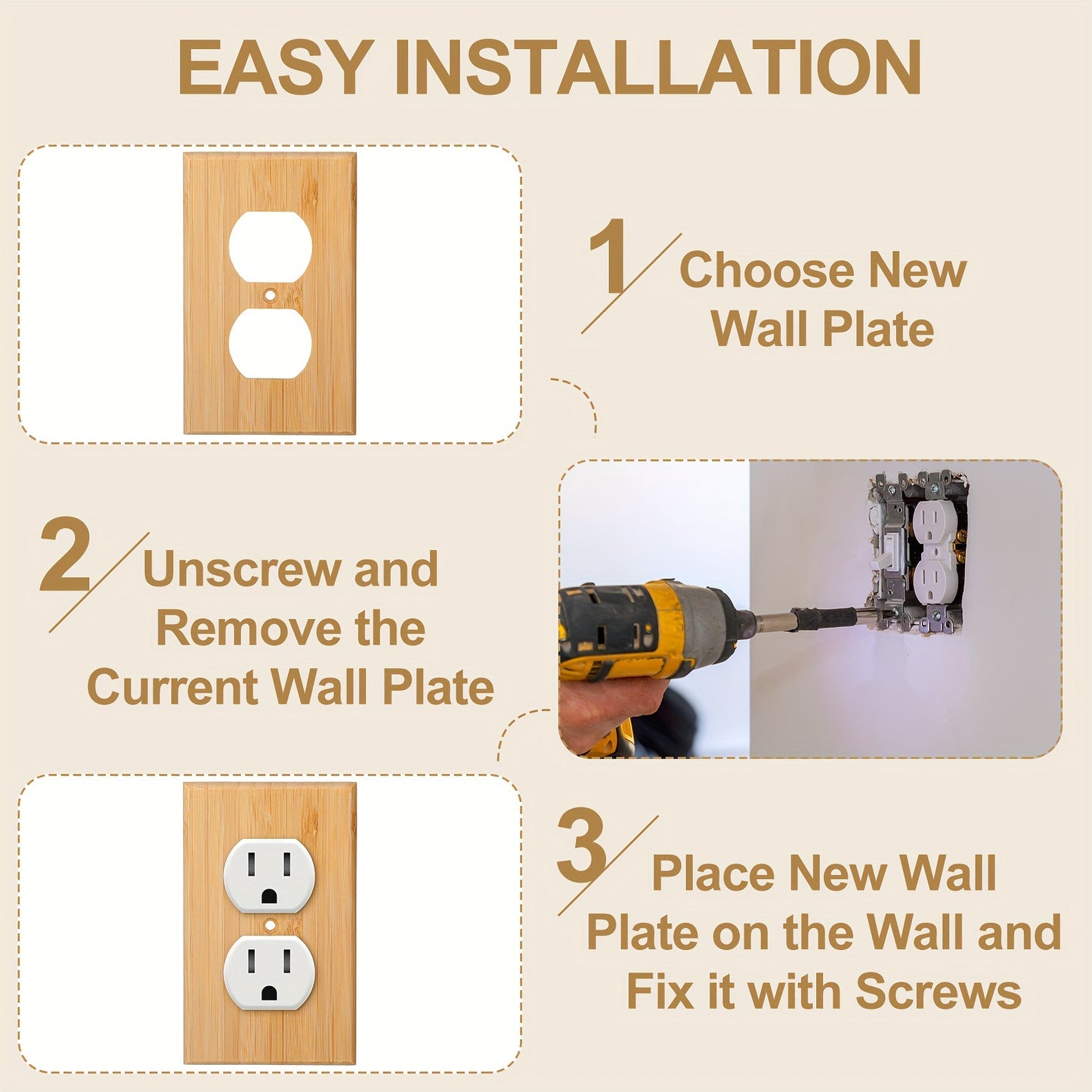 Set of 10 Solid Wood Light Switch Panel Socket Covers Measuring 4.5 X 2.76 Inches, Featuring Bamboo Wood Trim Suitable for Bedrooms, Kitchens, And Homes (For Double Hole Sockets)