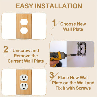 Set of 10 Solid Wood Light Switch Panel Socket Covers Measuring 4.5 X 2.76 Inches, Featuring Bamboo Wood Trim Suitable for Bedrooms, Kitchens, And Homes (For Double Hole Sockets)