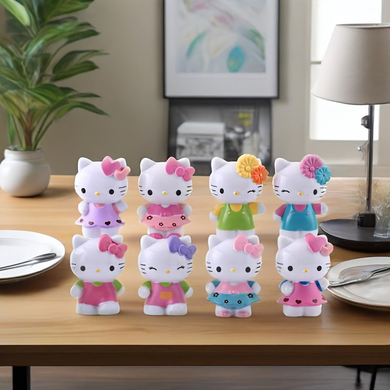 Sanrio 8pcs Hello Kitty mini figurine set, office and home decoration desktop ornaments, can be used in cars or collectible model dolls - the perfect gift choice for birthdays, Valentine's Day, Halloween, Christmas and autumn decorations,  Anime