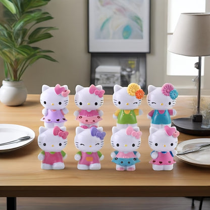 Sanrio 8pcs Hello Kitty mini figurine set, office and home decoration desktop ornaments, can be used in cars or collectible model dolls - the perfect gift choice for birthdays, Valentine's Day, Halloween, Christmas and autumn decorations,  Anime
