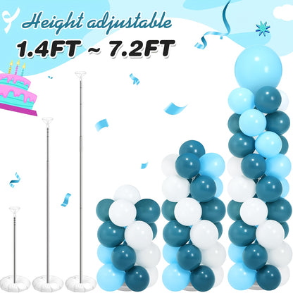 A Set of Two Balloon Column Stands with a Reusable Telescopic Design, Adjustable in Height from 1.57 to 7 Feet. The Balloon Stands Are Easy to Assemble and Disassemble. Includes a Balloon Pump. Suitable for Weddings, Graduations, and Birthday