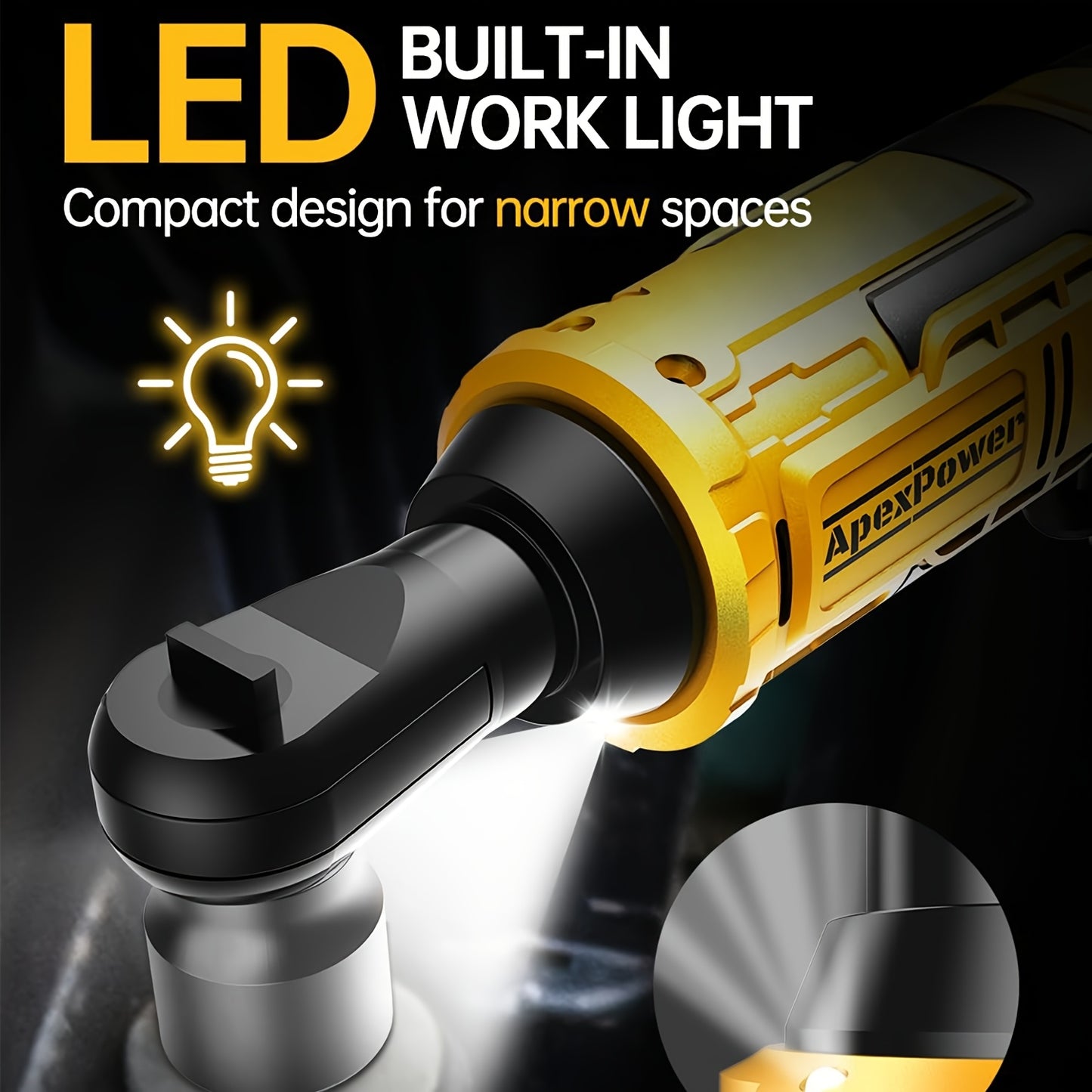88 Ft-lb Cordless Ratchet Wrench Kit, for Dewalt 20V Max Battery, Battery Powered Drive Electric Ratchet, 0 - 400 RPM, 8 Sockets, Variable Speed, LED Light (Battery Not Included)