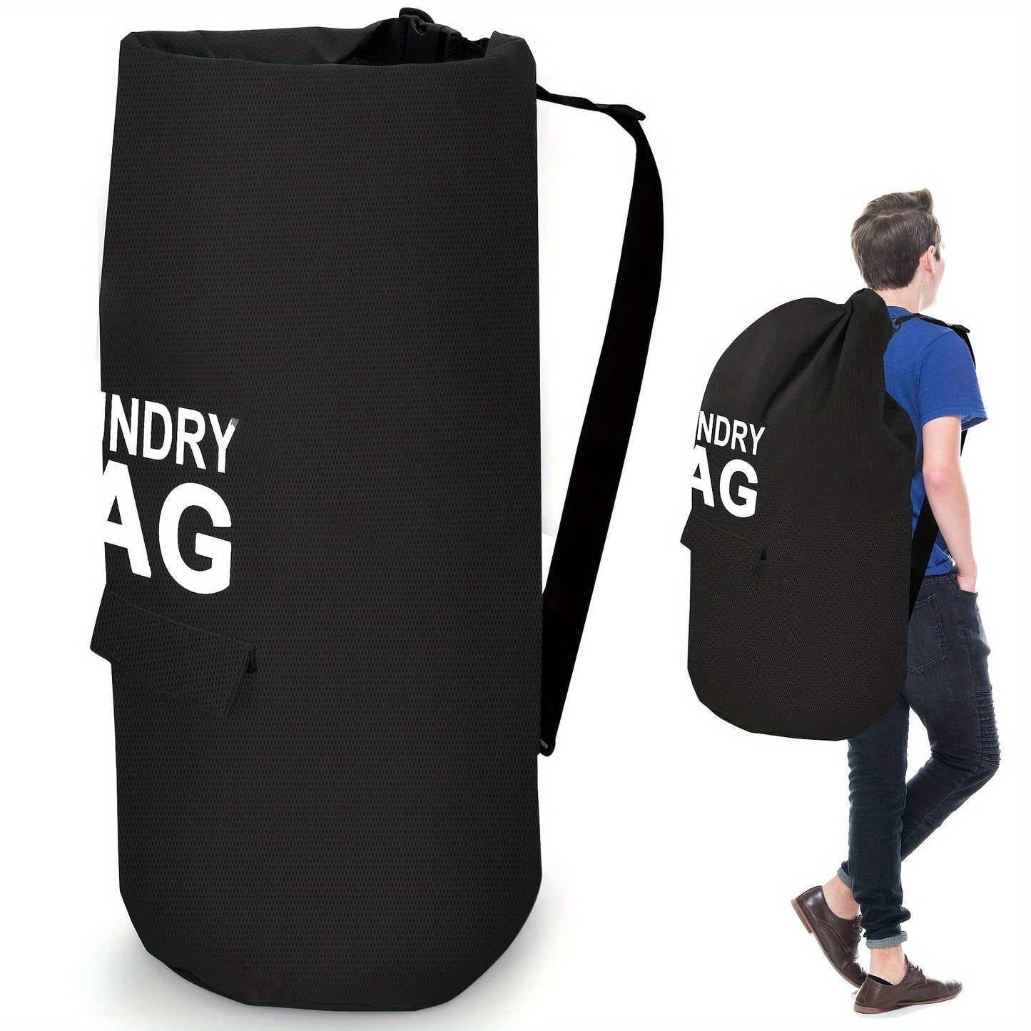 Large Laundry Bag, Portable Laundry Backpack with Adjustable Shoulder Strap, Foldable Laundry Basket for Travel Storage
