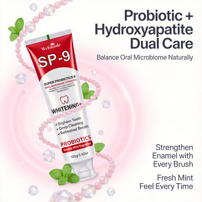 Probiotic Toothpaste with Hydroxyapatite – Super Probiotics-9 European Formula, Deep Cleaning & Gum Care, Mint Fresh Breath, Teeth Brightening Oral Care Gift for Women & Men, 100g