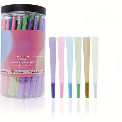 Pre-Rolled Cones 100 Pack King Size 109mm – Tapered Paper Cones with Filter Tips & Packing Tubes Included, Mixed Color, Ready to Fill