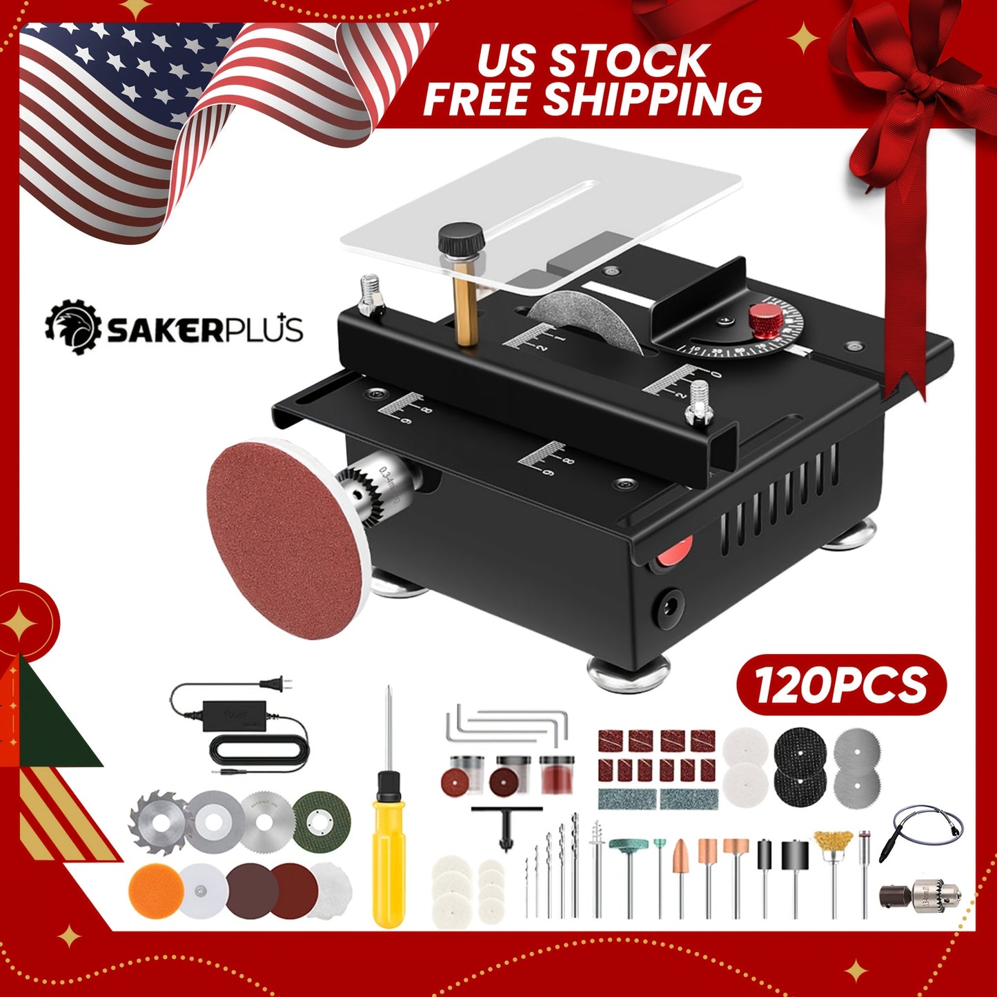 SakerPlus Mini Table Saw, 120/136pcs Multifunctional Portable All-in-one Machine, Cutting, Sanding, Carving, Drilling, 7-level Speed Adjustable Precision Manual Table Saw, Suitable for Metal, Wood, Aluminum, Birthday Christmas Surprise Gifts for Man
