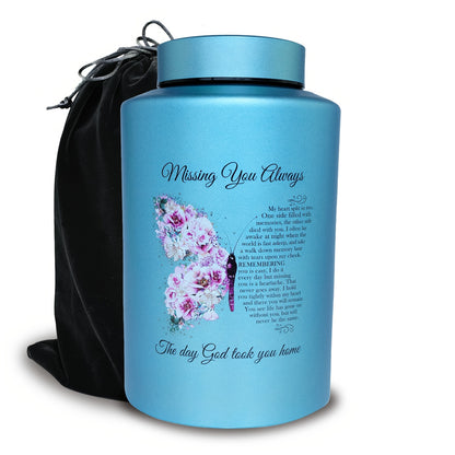 Large Stainless Steel Cremation Urn for Adult Ashes - Holds Up to 220 lbs, Decorative Butterfly Design with Velvet Pouch, Screw Lid & Seal Ring for Secure Storage, Memorial Keepsake | Elegant Text Design | Velvet Pouch Included