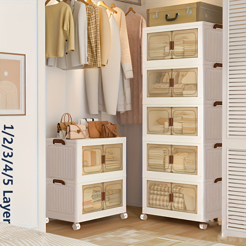 1/2/3/4/5-Layer Extra Large Storage Cabinet, Multi-Layer Foldable Storage Box with Door, Stackable Storage Cabinet for Shoes, Sundries, Books, Clothes, Home Storage Organizer for Closet, Wardrobe, Bedroom, Bathroom, Office, Kitchen