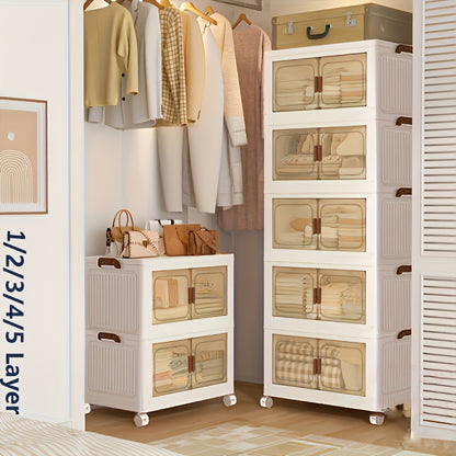 1/2/3/4/5-Layer Extra Large Storage Cabinet, Multi-Layer Foldable Storage Box with Door, Stackable Storage Cabinet for Shoes, Sundries, Books, Clothes, Home Storage Organizer for Closet, Wardrobe, Bedroom, Bathroom, Office, Kitchen