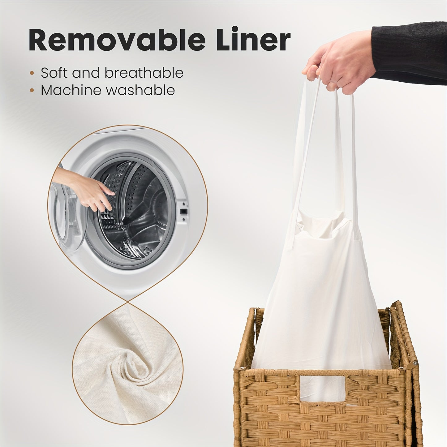 Laundry Basket with Lid 29.06gal Large Capacity Hamper Removable Machine Washable Liner Foldable Rattan Clothes Hamper Sturdy Steel Frame for Bathroom Storage Solution, Laundry Baskets