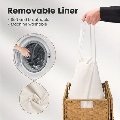Laundry Basket with Lid 29.06gal Large Capacity Hamper Removable Machine Washable Liner Foldable Rattan Clothes Hamper Sturdy Steel Frame for Bathroom Storage Solution, Laundry Baskets
