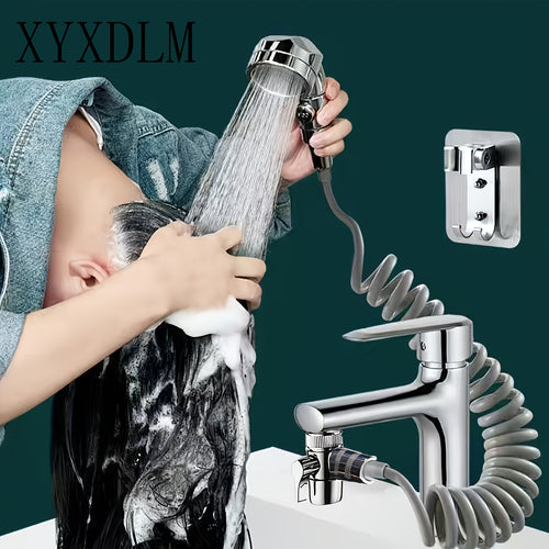 28998 Travel Shower Head Kit with Bracket, Diverter, and Telescopic Hose, Faucet Adapter Shampoo Spray Kit, High-Pressure Handheld Shower Head, Suitable for Bathroom Sink, Portable Shampoo Set,for Shower Use Only