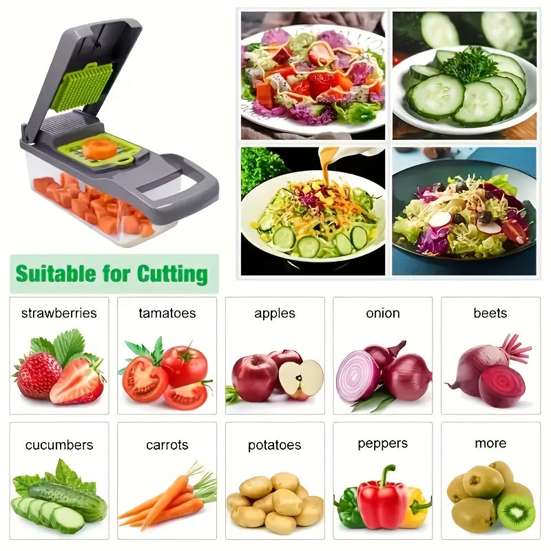 22pcs/16pcs Vegetable Chopper: Multifunctional Food Slicer Dicer Cutter With 8 Blades, Grey Container Included Convenient Cutting Of Food In The Kitchen