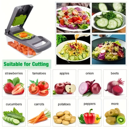 22pcs/16pcs Vegetable Chopper: Multifunctional Food Slicer Dicer Cutter With 8 Blades, Grey Container Included Convenient Cutting Of Food In The Kitchen