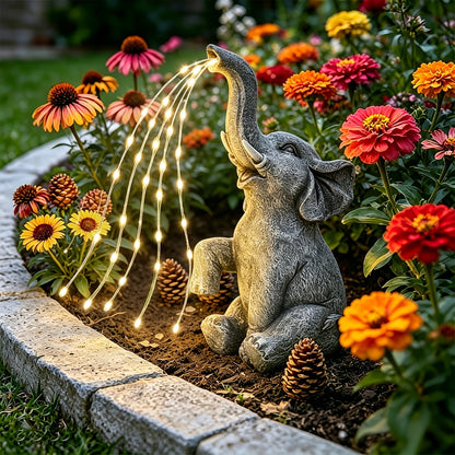 Solar Garden Decoration Water Spraying Elephant Sculpture Outdoor, IP44 Waterproof, LED Lucky Elephant Ornament Garden Lights, Thanksgiving Gift, Patio, Balcony, Porch, Deck, Halloween Decorations, Solar Outdoor Lights, Solar Light Sculpture