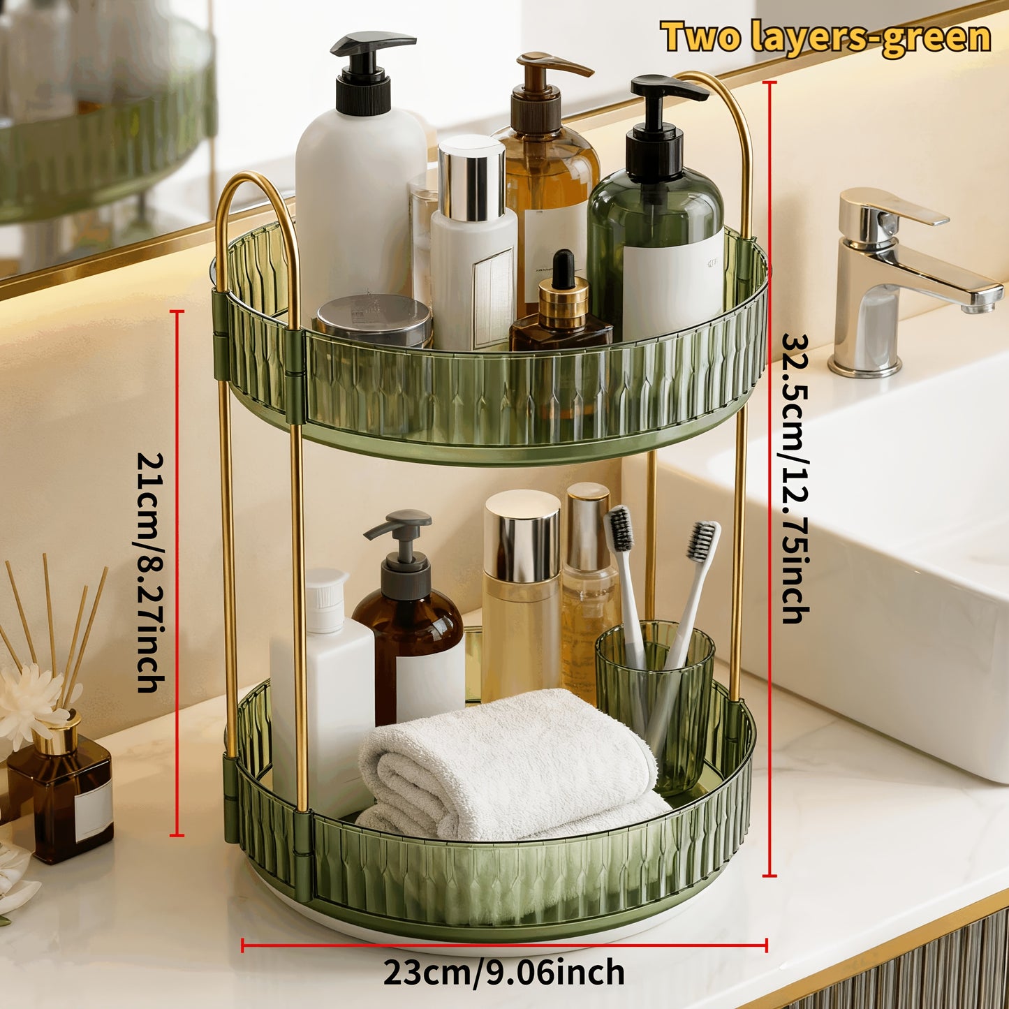 2/3 Floor Bathroom Trays 360 Rotating Makeup Organizer High-Capacity Skincare Clear Make Up Storage Perfume Organizers Detachable Multi-functional Assembly The Third Layer Comes with An Additional 2 U-shaped Hooks And 1 Tray, Bathroom Trays